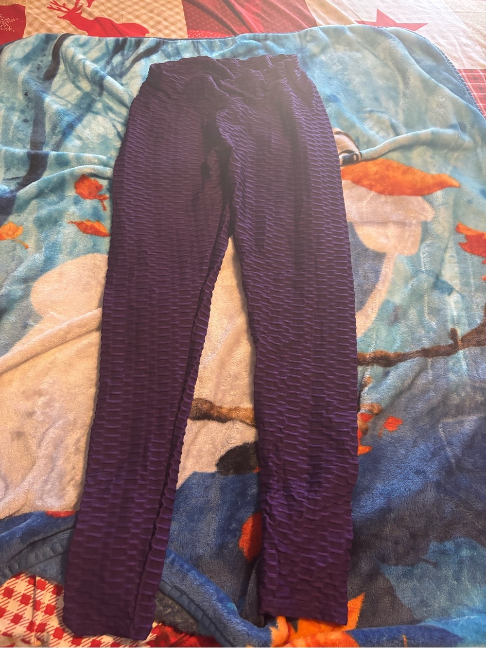 Purple Textured High-Waist Leggings